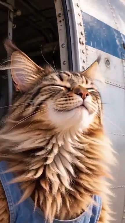Happy windblown Maine Coon enjoying the sunshine